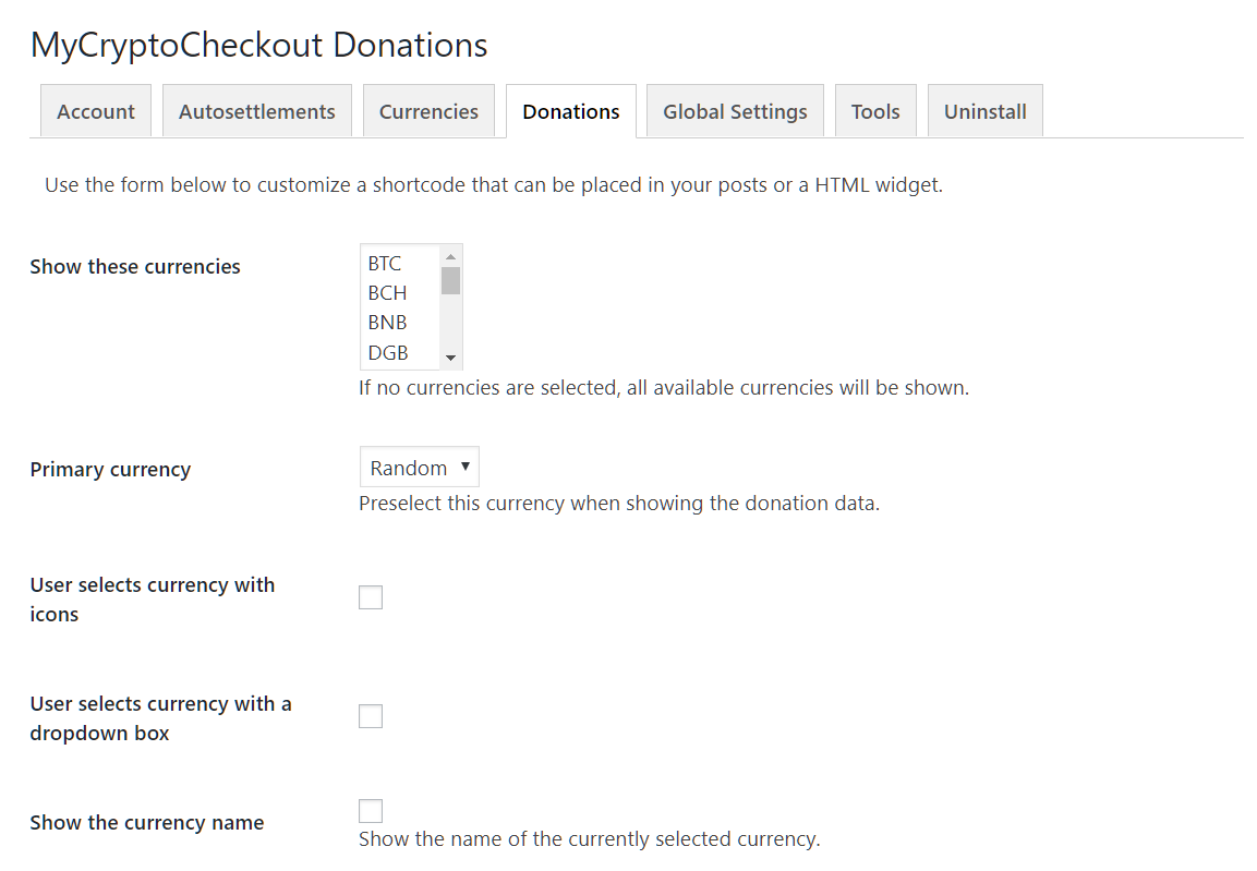 Cryptocurrency donation options